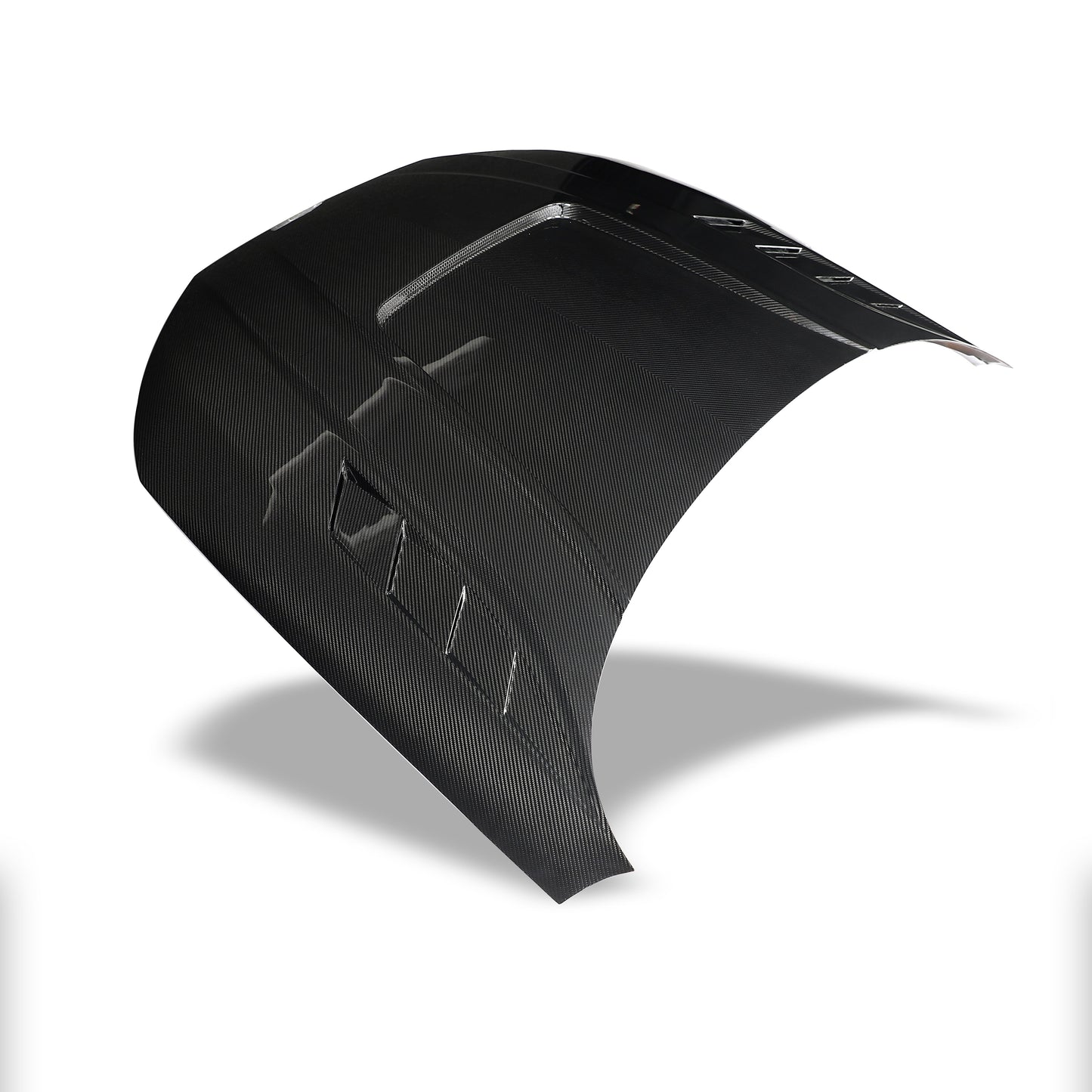 Audi RS4 B9.5 Avant carbon hood installed three-quarter view