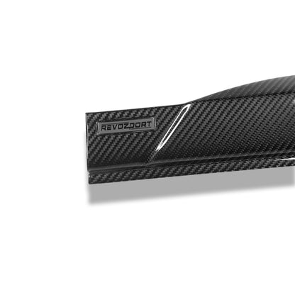 Audi RS4 B9.5 carbon fiber side skirt front edge closeup