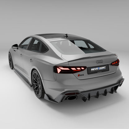 Audi RS5 B9.5 carbon fiber body kit, rear three-quarter angle