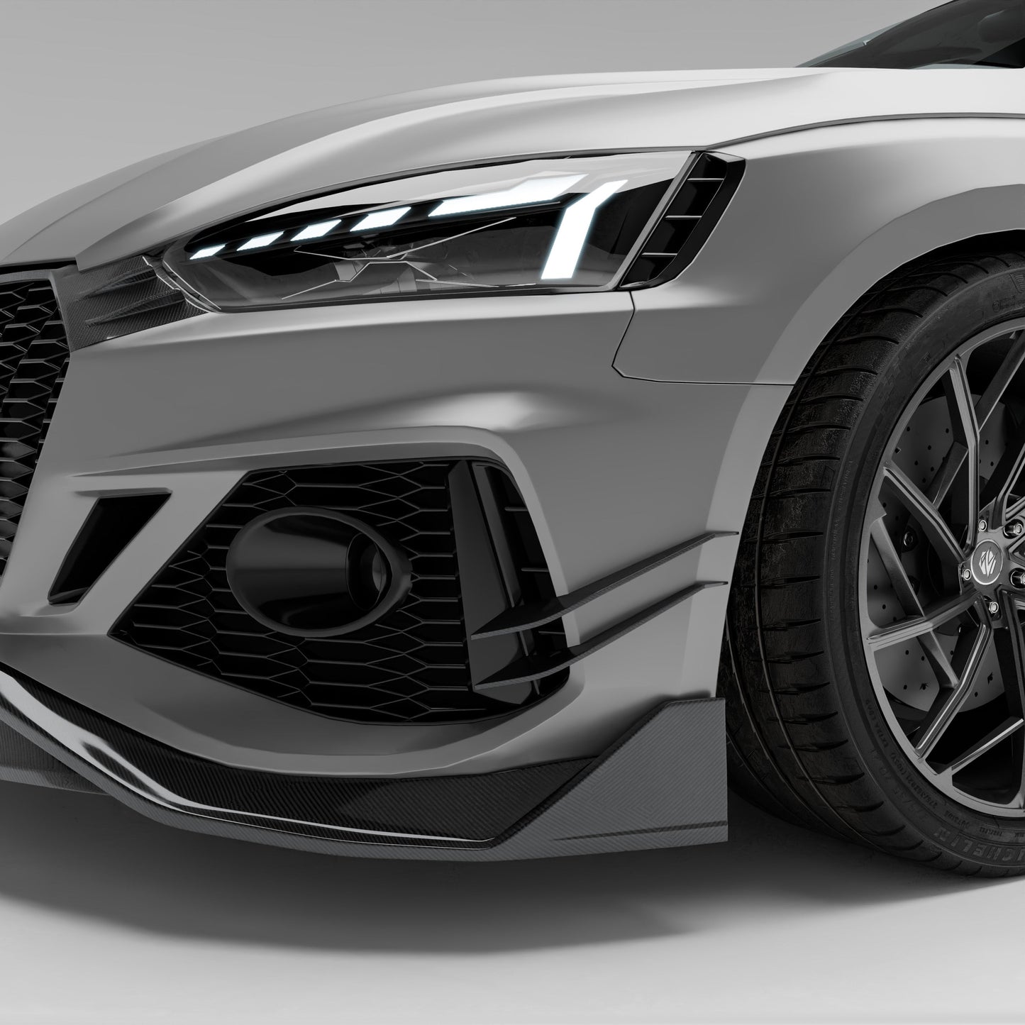 Audi RS5 B9.5 Sportback carbon fiber canards, front corner view