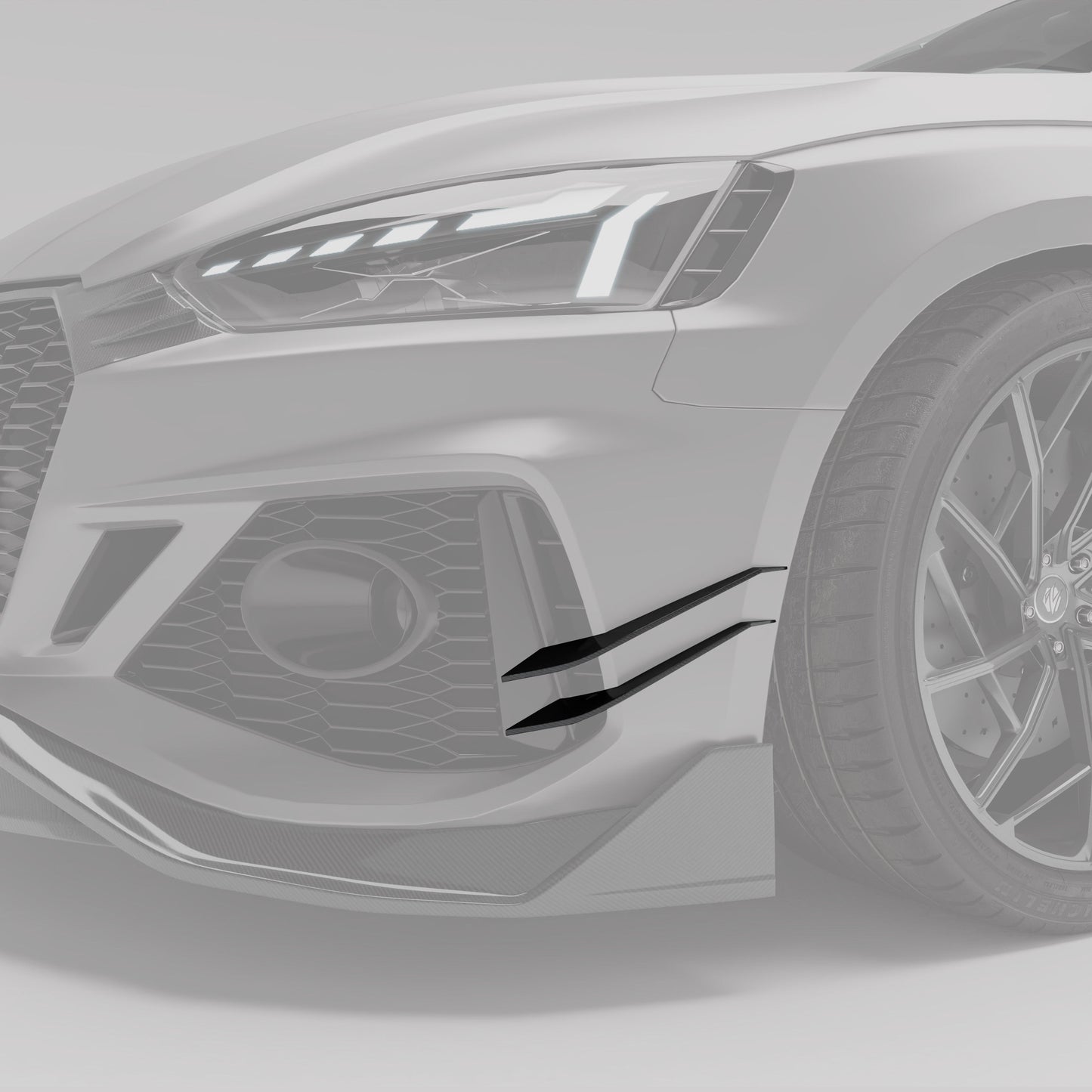 RS5 B9.5 carbon canard angled detail on the bumper corner