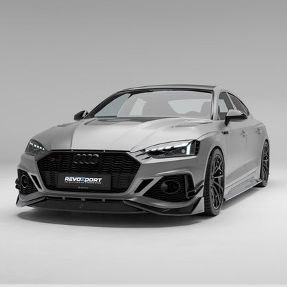 Audi RS5 B9.5 Sportback carbon fiber front lip, front three-quarter view