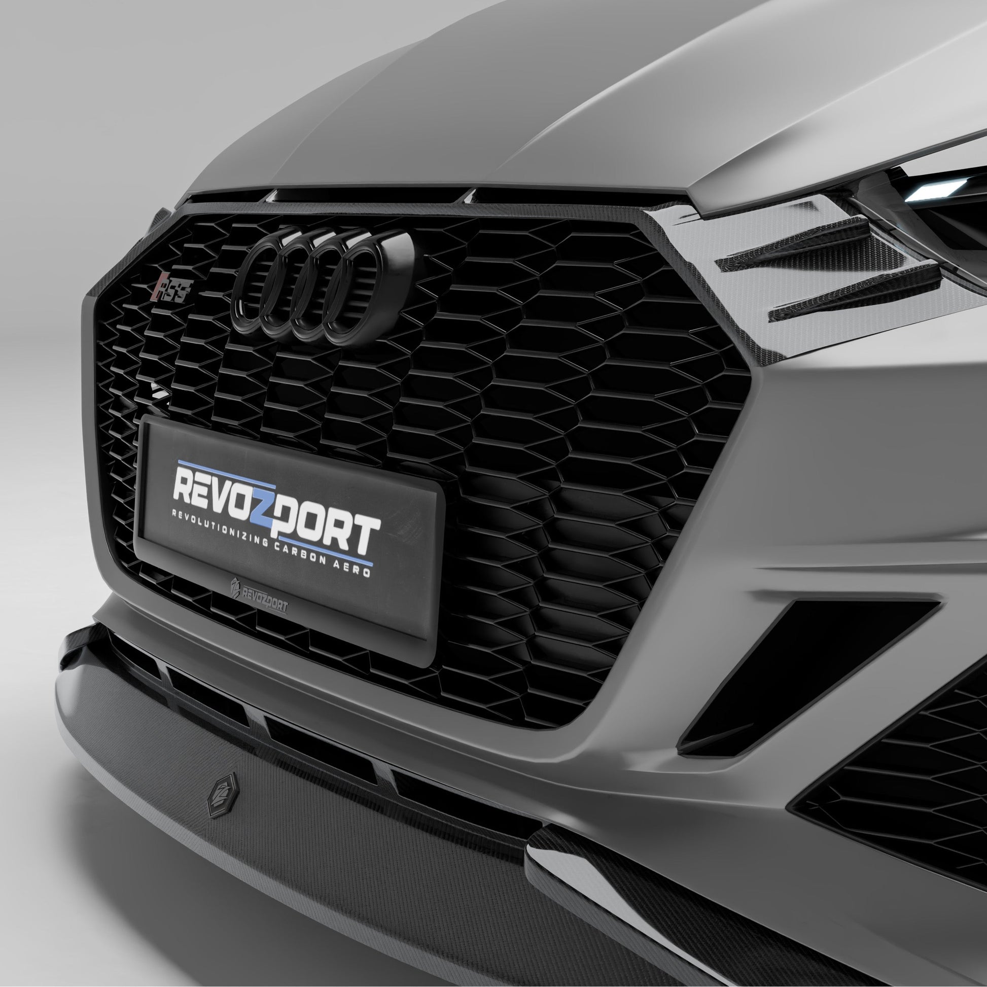 RS5 B9.5 front lip installed straight-on front view
