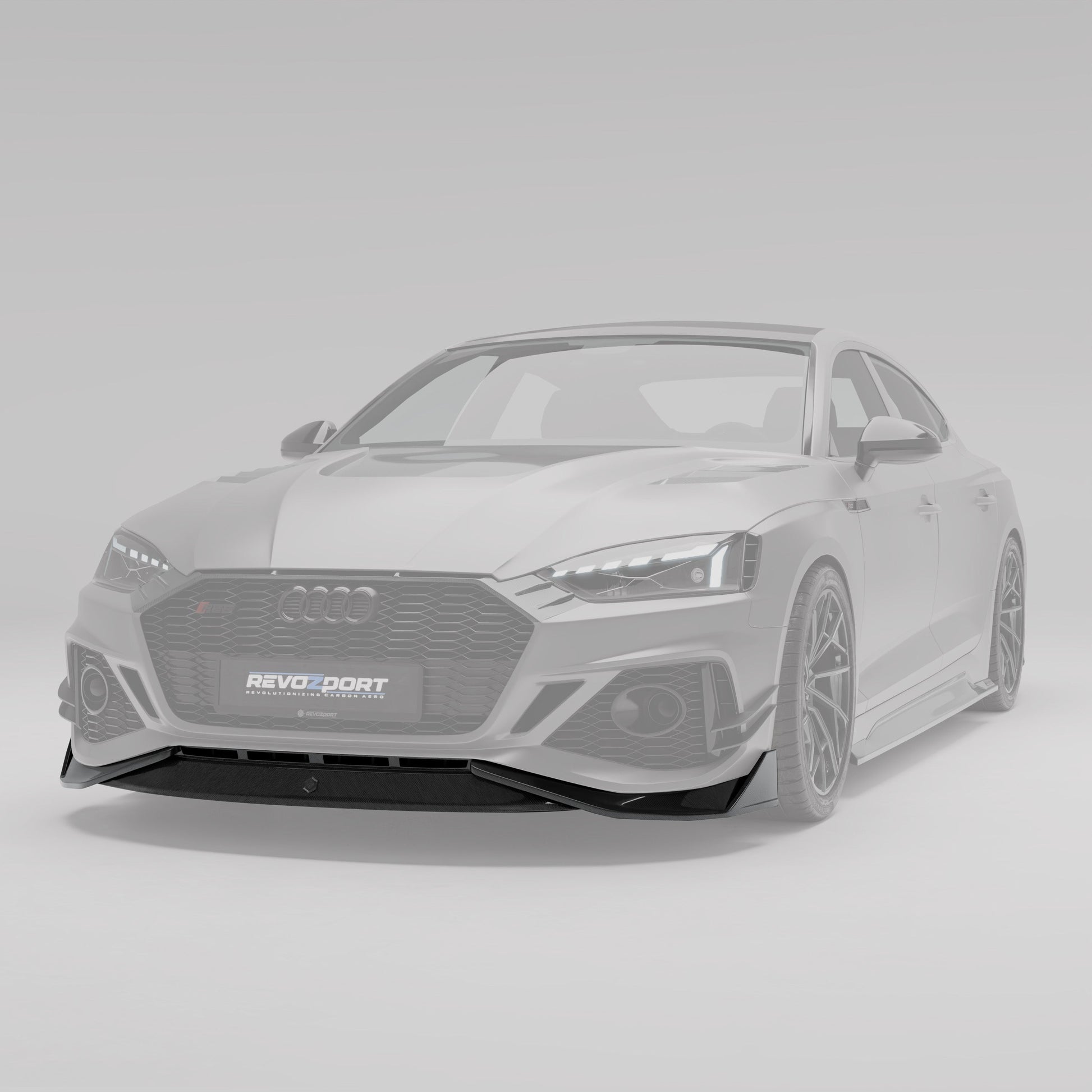 RS5 B9.5 carbon front splitter angled detail along the lower bumper