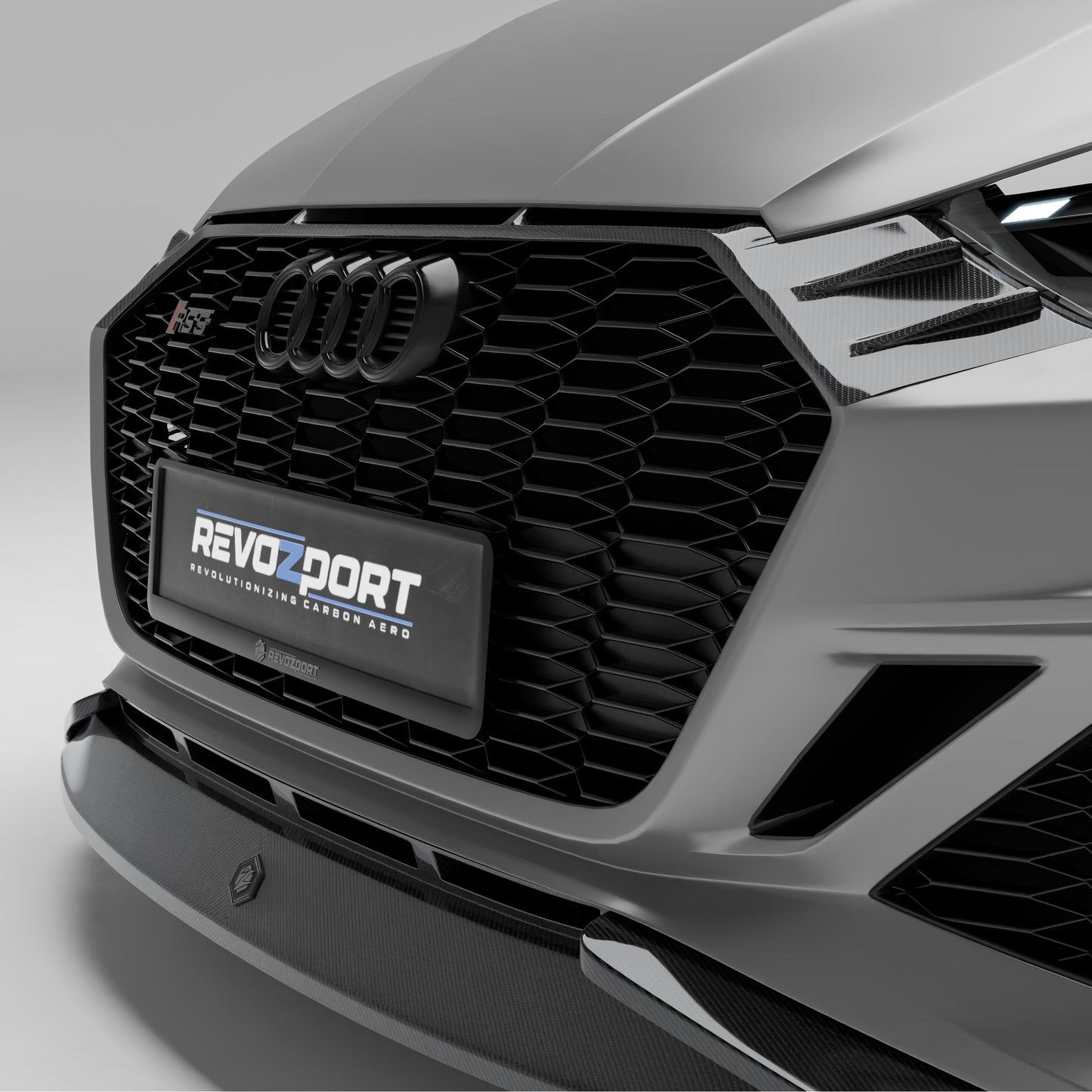 RS5 B9.5 grille installed on the front bumper face
