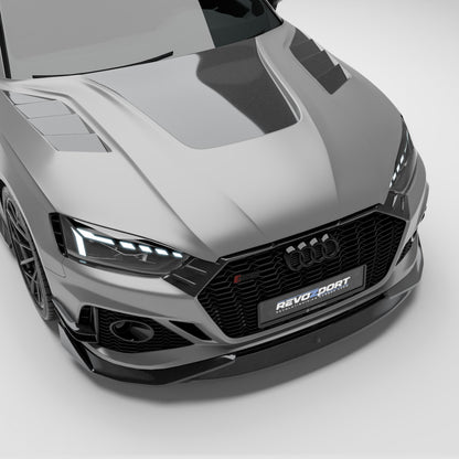 Audi RS5 B9.5 Sportback carbon fiber hood, front three-quarter view