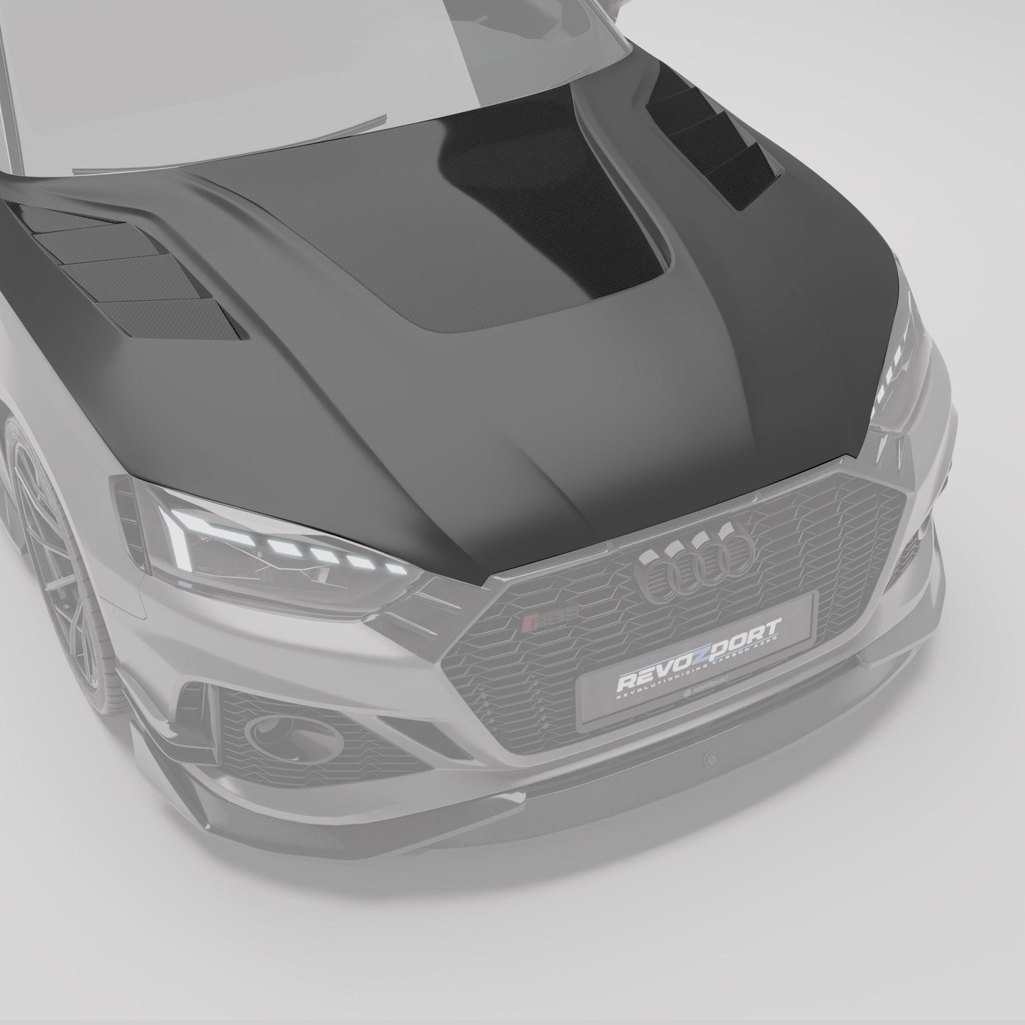 RS5 B9.5 carbon hood angled detail showing the contour lines