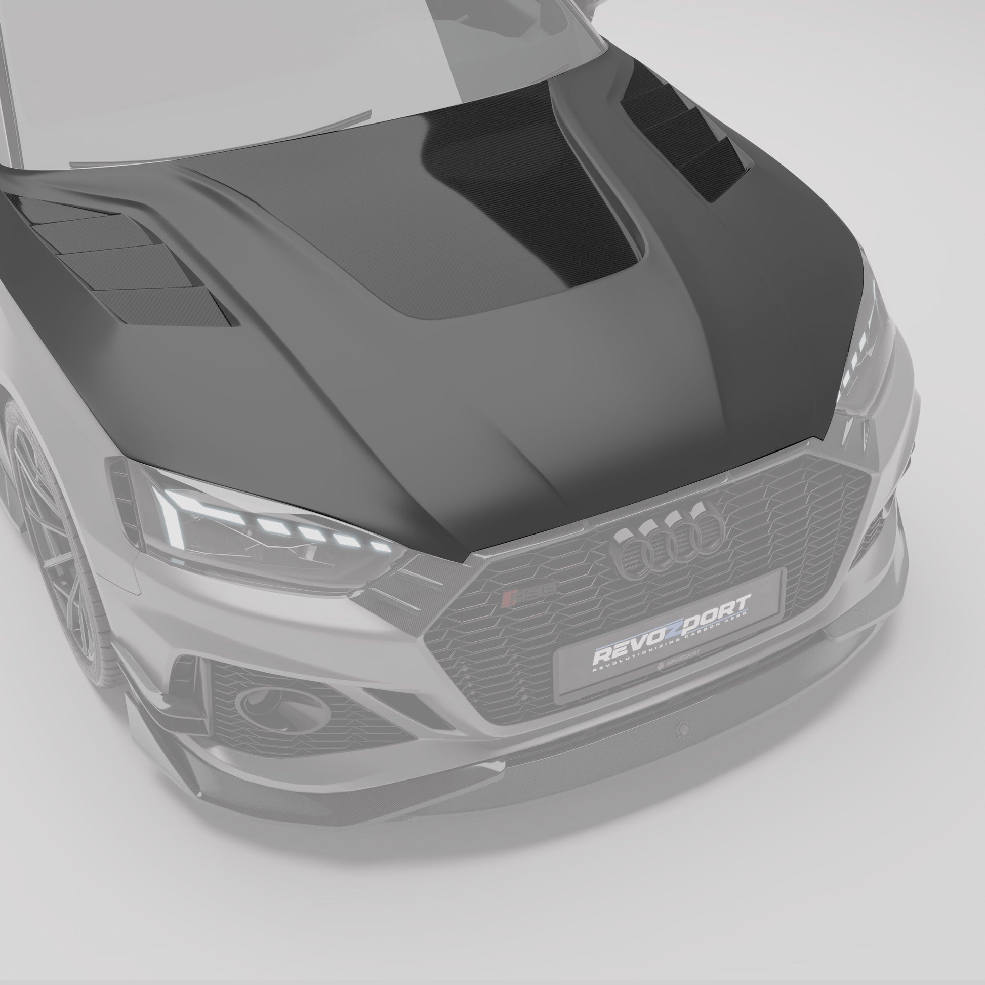 RS5 B9.5 carbon hood angled detail showing the contour lines
