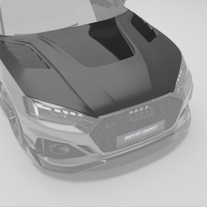 RS5 B9.5 carbon hood angled detail showing the contour lines