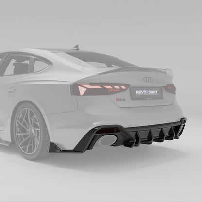 RS5 B9.5 carbon rear diffuser angled detail around the exhaust tips