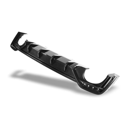 Audi RS5 B9.5 carbon fiber rear diffuser fitted to rear bumper, angled view
