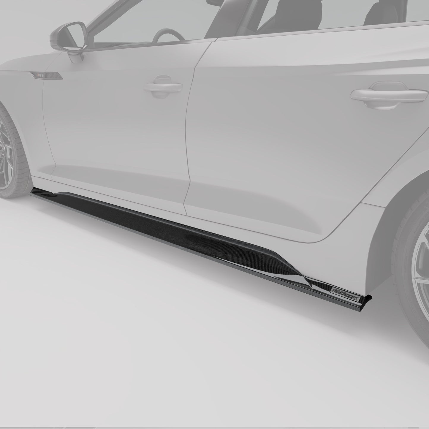 RS5 B9.5 carbon side skirt angled detail along the rocker line