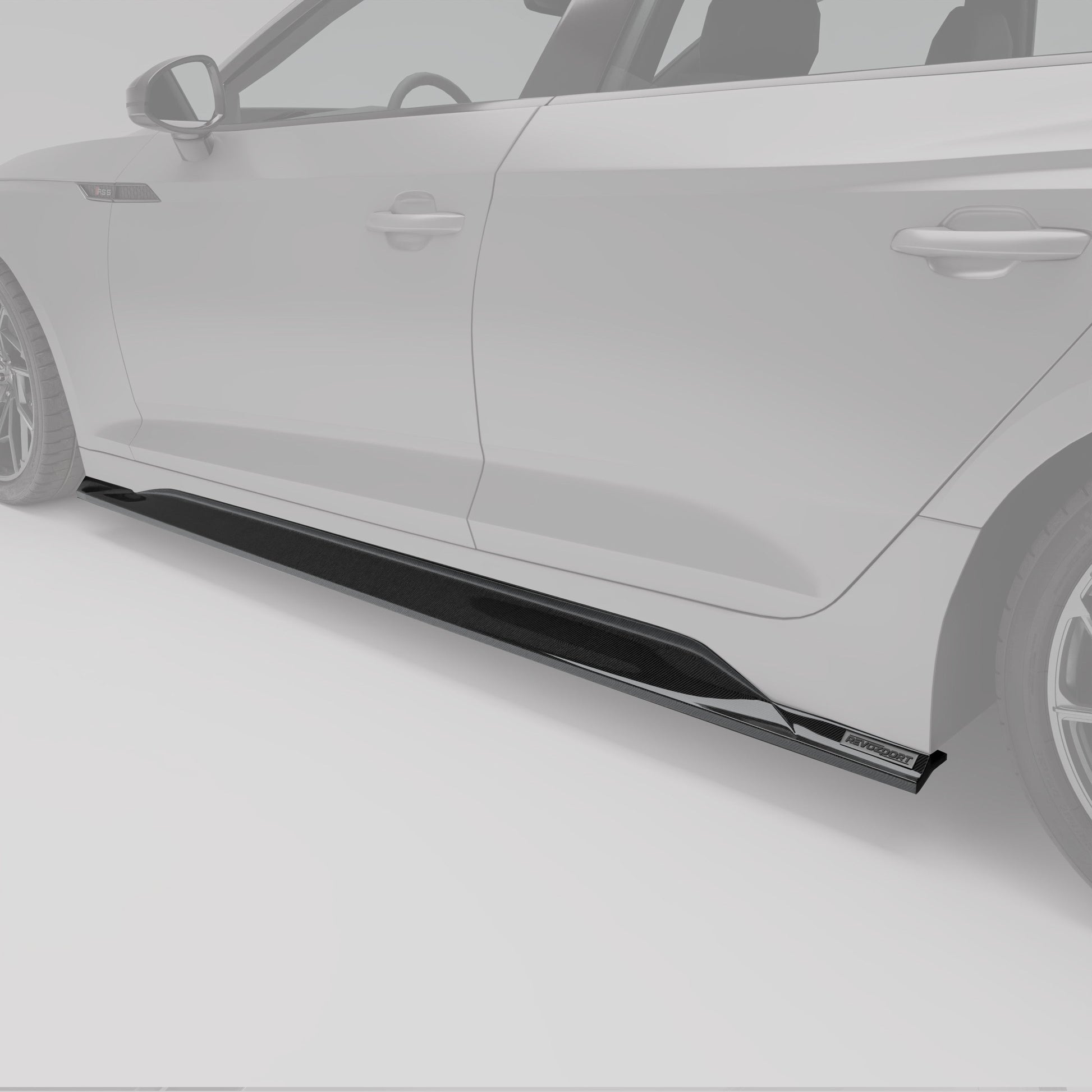 RS5 B9.5 carbon side skirt angled detail along the rocker line