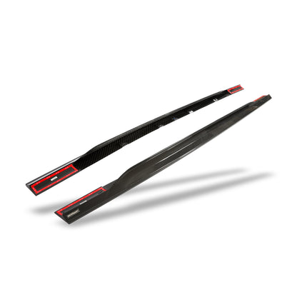 Audi RS5 carbon fiber side skirt close-up showing the weave