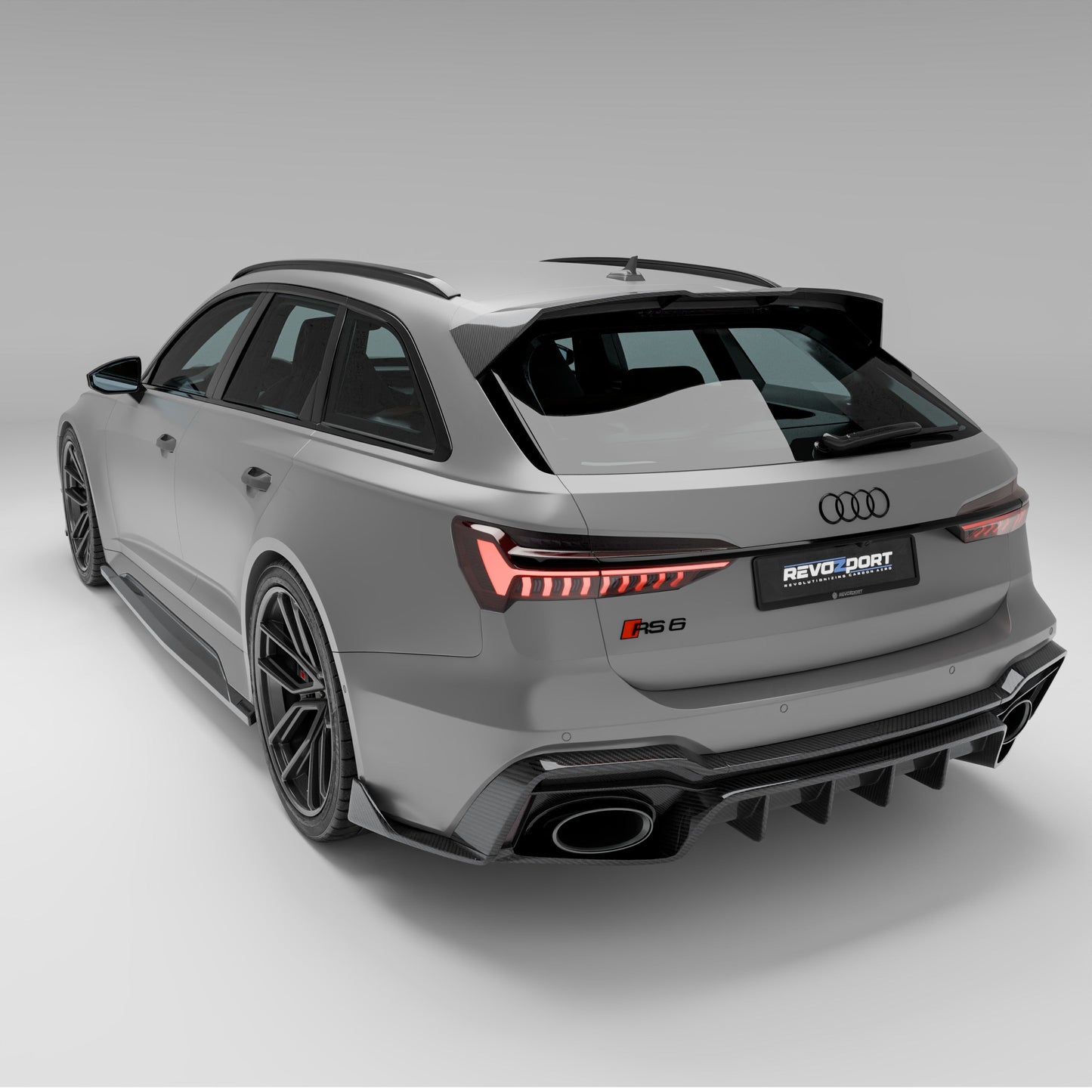 Audi RS6 C8 carbon fiber body kit, rear three-quarter view