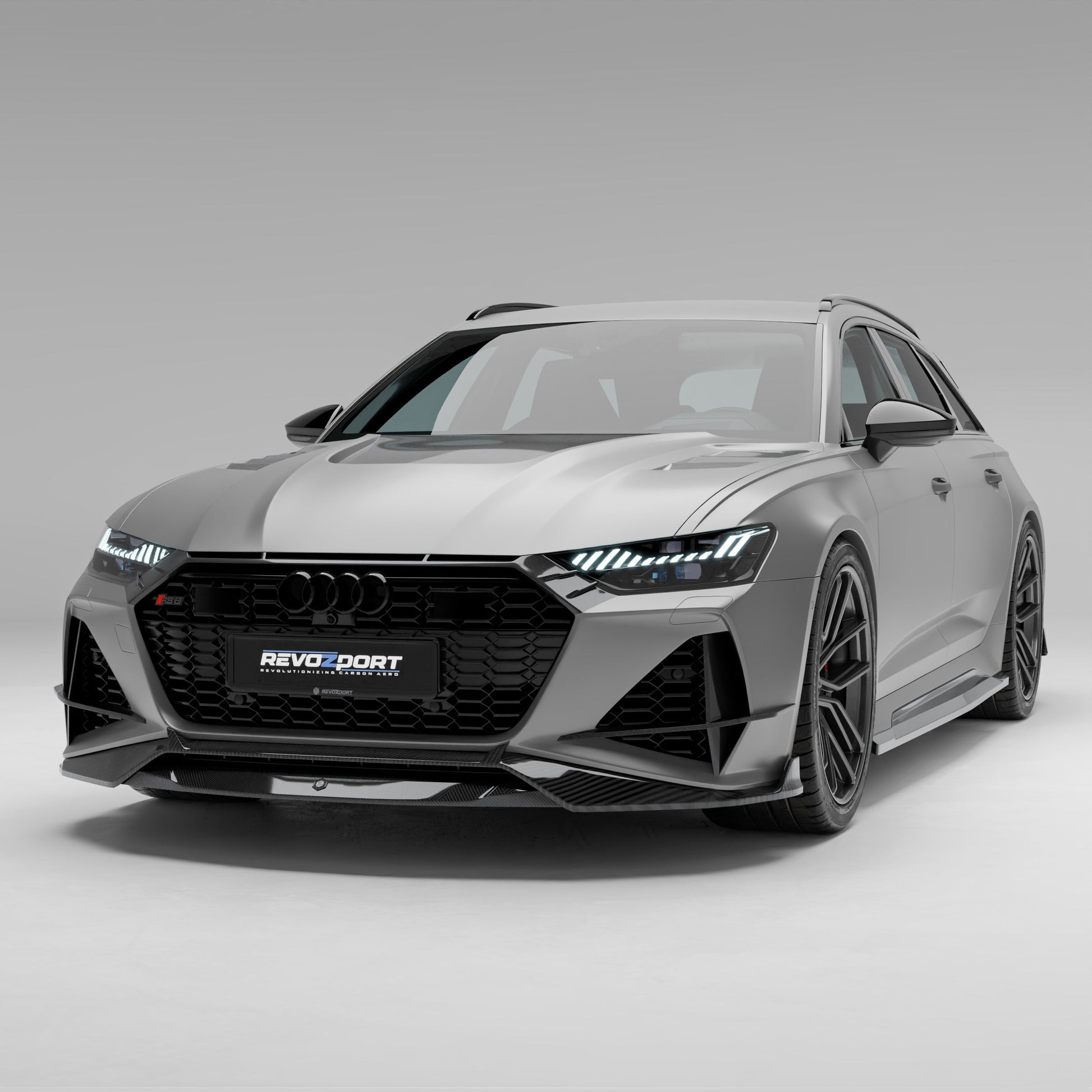 Audi RS6 C8 Avant with carbon fiber front lip, full front view