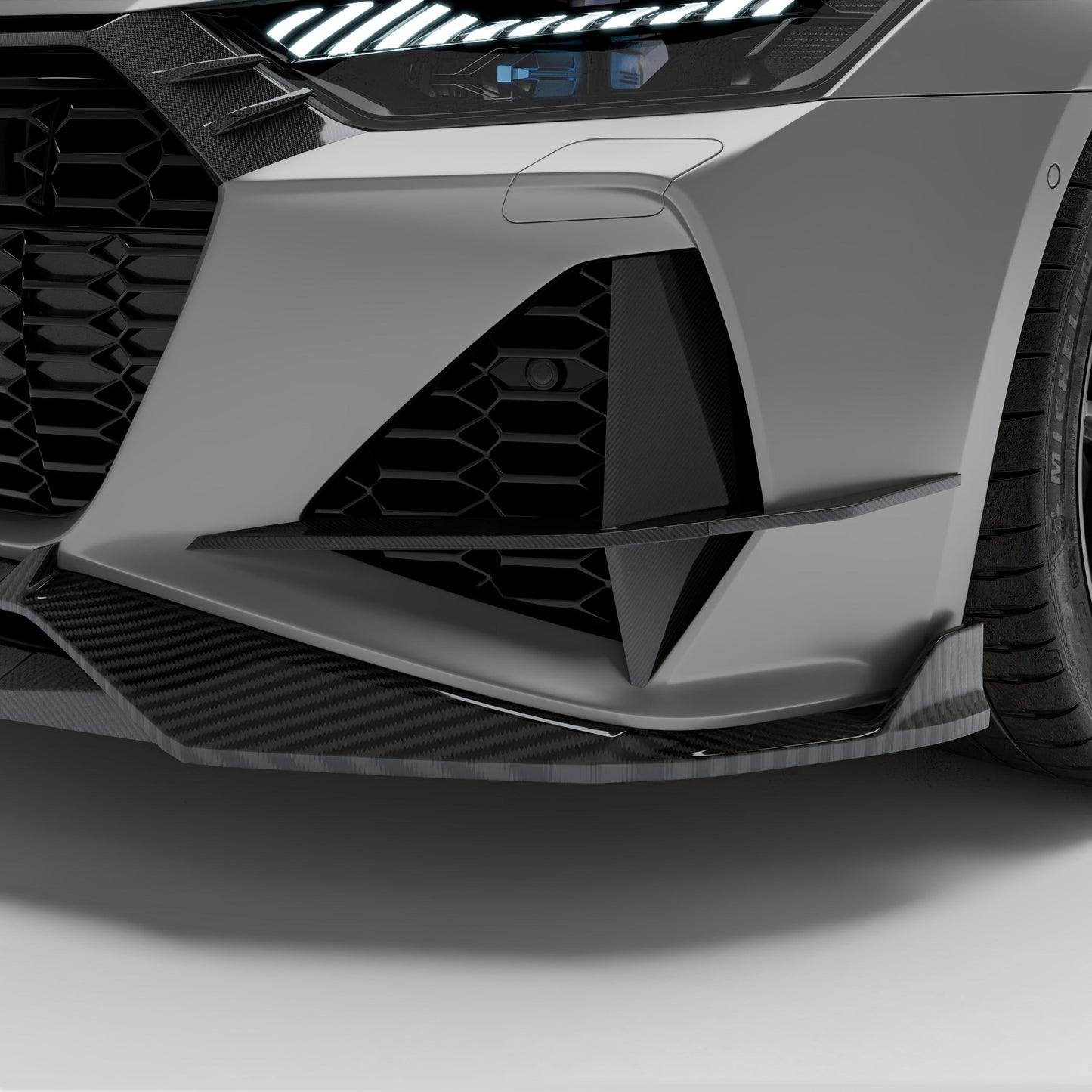 Audi RS6 C8 Avant canards product shot, three-quarter angle