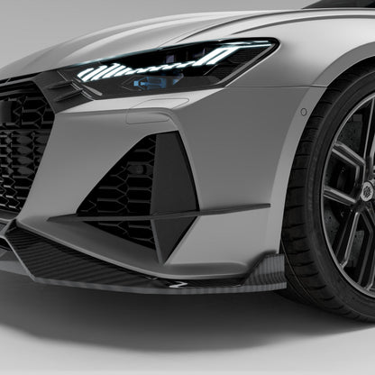 Audi RS6 C8 Avant carbon fiber canards on front bumper corner