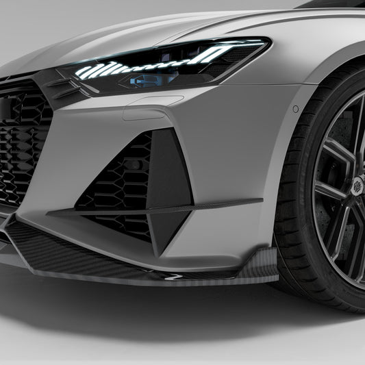 Audi RS6 C8 Avant carbon fiber canards on front bumper corner