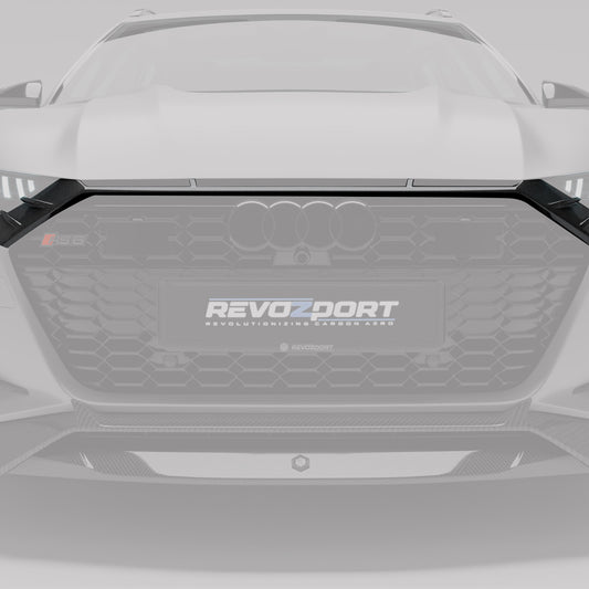 Carbon fiber front grille fitted to Audi RS6 C8, front angle