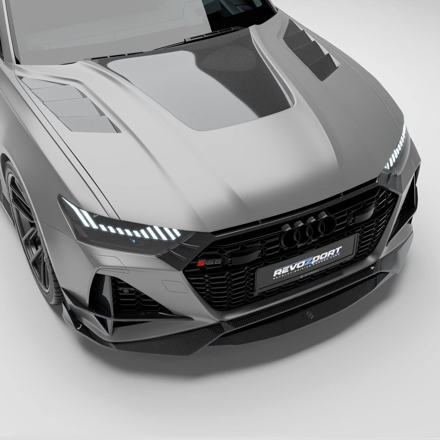 Audi RS6 C8 Avant carbon fiber hood, full front view
