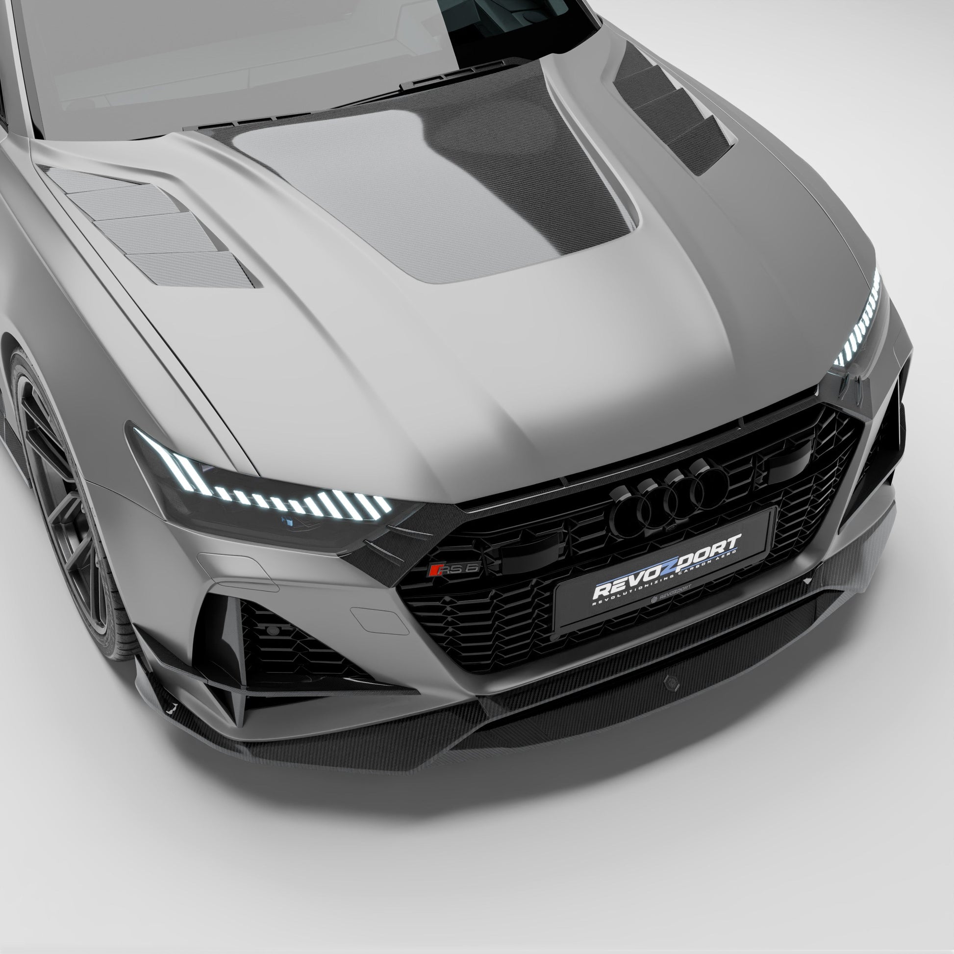 Audi RS6 C8 Avant carbon fiber hood, full front view