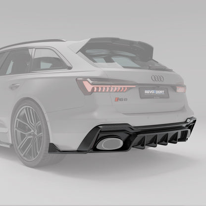Carbon fiber rear diffuser fitted to Audi RS6 C8, rear angle