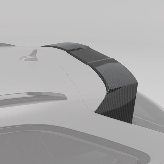 RS6 C8 carbon fiber roof spoiler mounted over rear glass detail