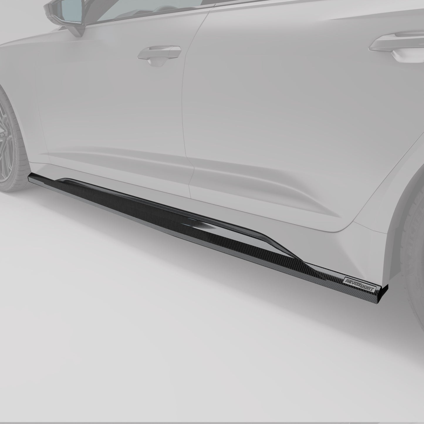 Carbon fiber side skirt fitted to Audi RS6 C8, side angle