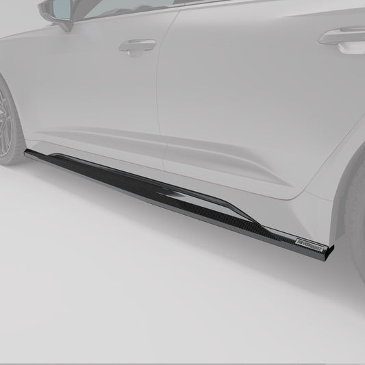 Carbon fiber side skirt fitted to Audi RS6 C8, side angle