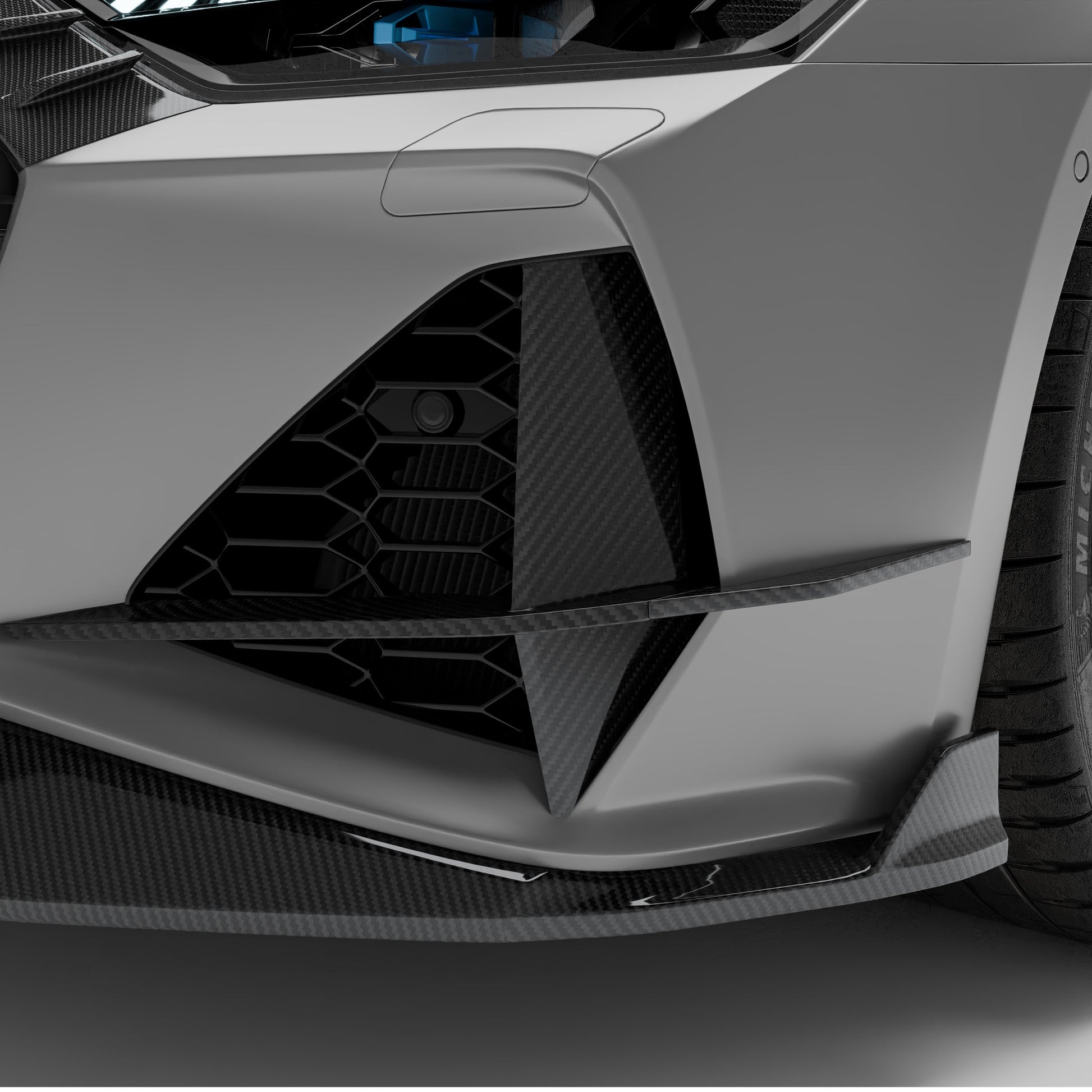 Audi RS7 C8 carbon fiber canards side angle on front bumper