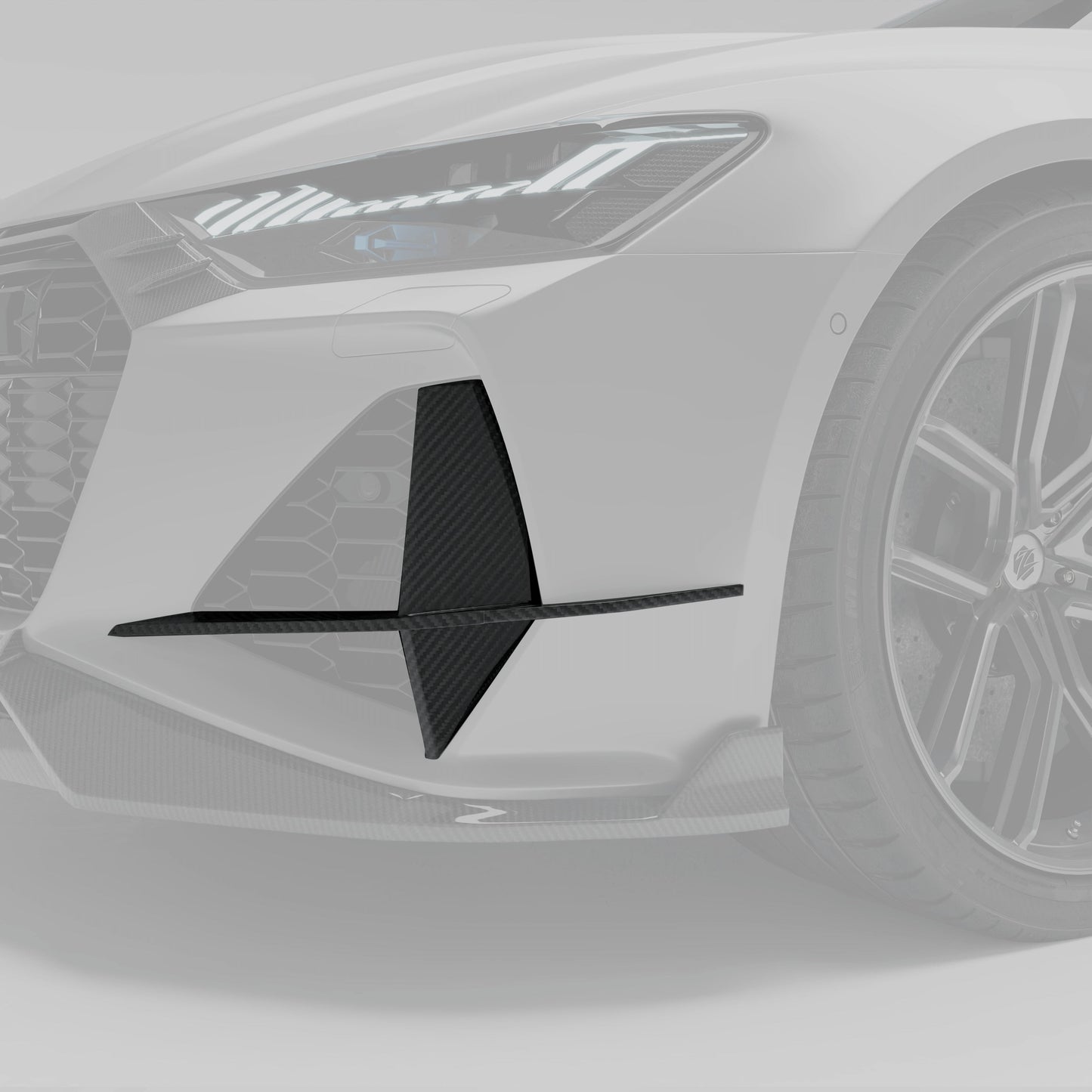Audi RS7 C8 carbon fiber canards mounted on front bumper corner