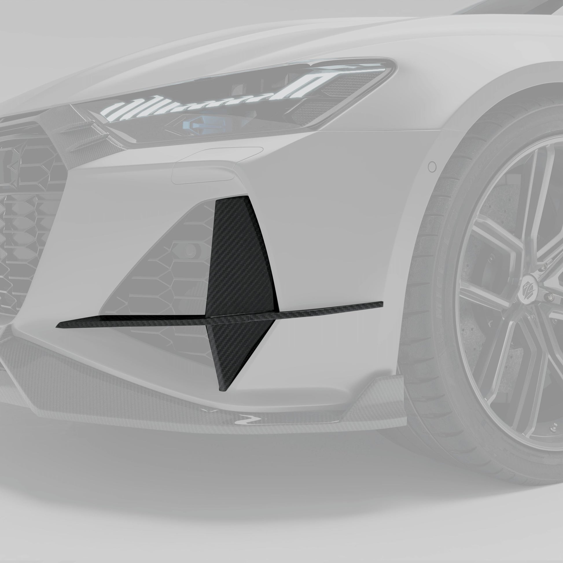 Audi RS7 C8 carbon fiber canards mounted on front bumper corner