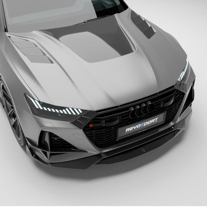 Audi RS7 C8 Sportback carbon fiber hood front three quarter view