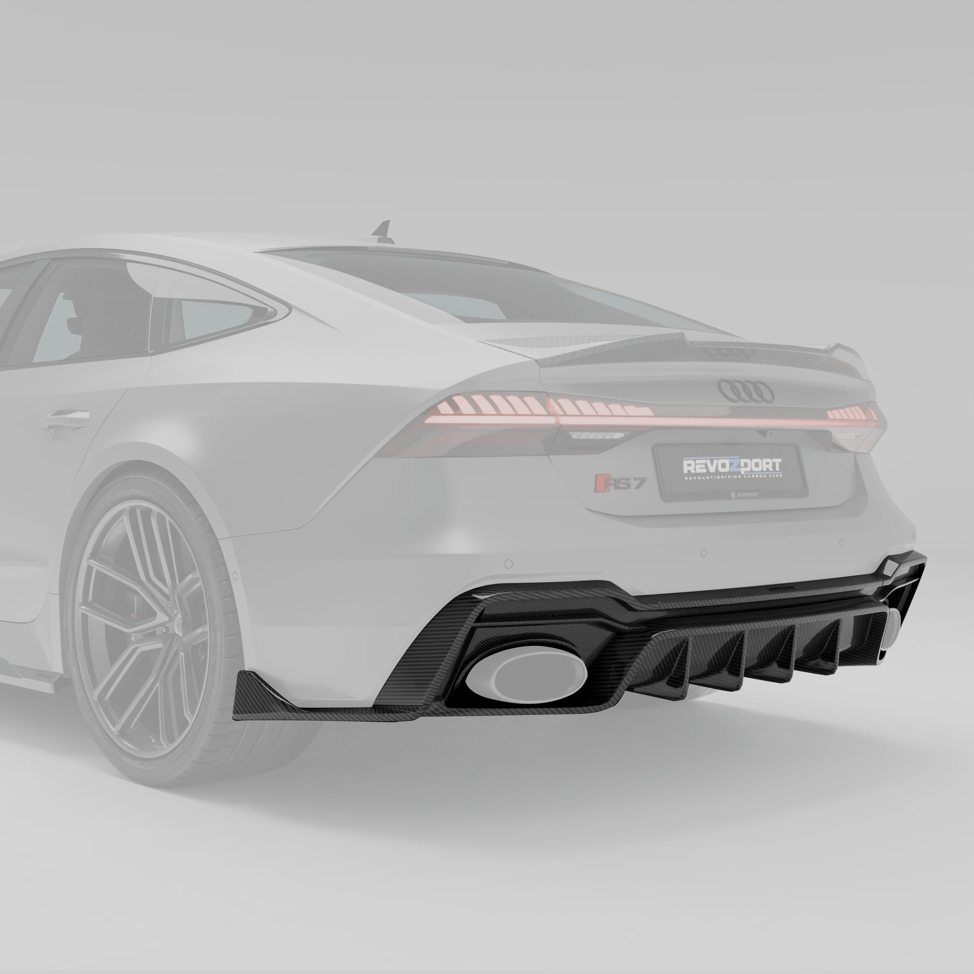 RS7 C8 carbon fiber rear diffuser fin detail around exhaust