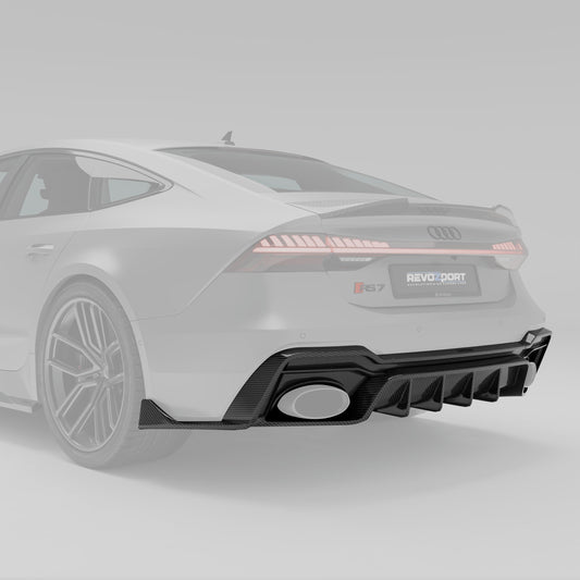 RS7 C8 carbon fiber rear diffuser fin detail around exhaust