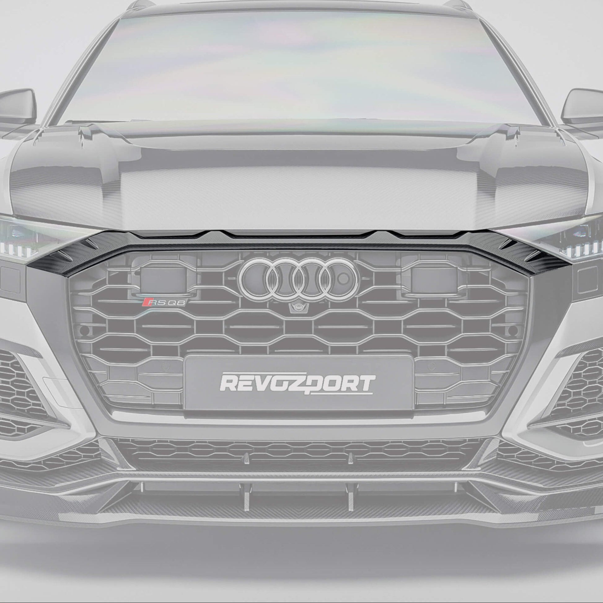 Audi RSQ8 Pre-LCI carbon fiber grille add-on close-up of the woven detail