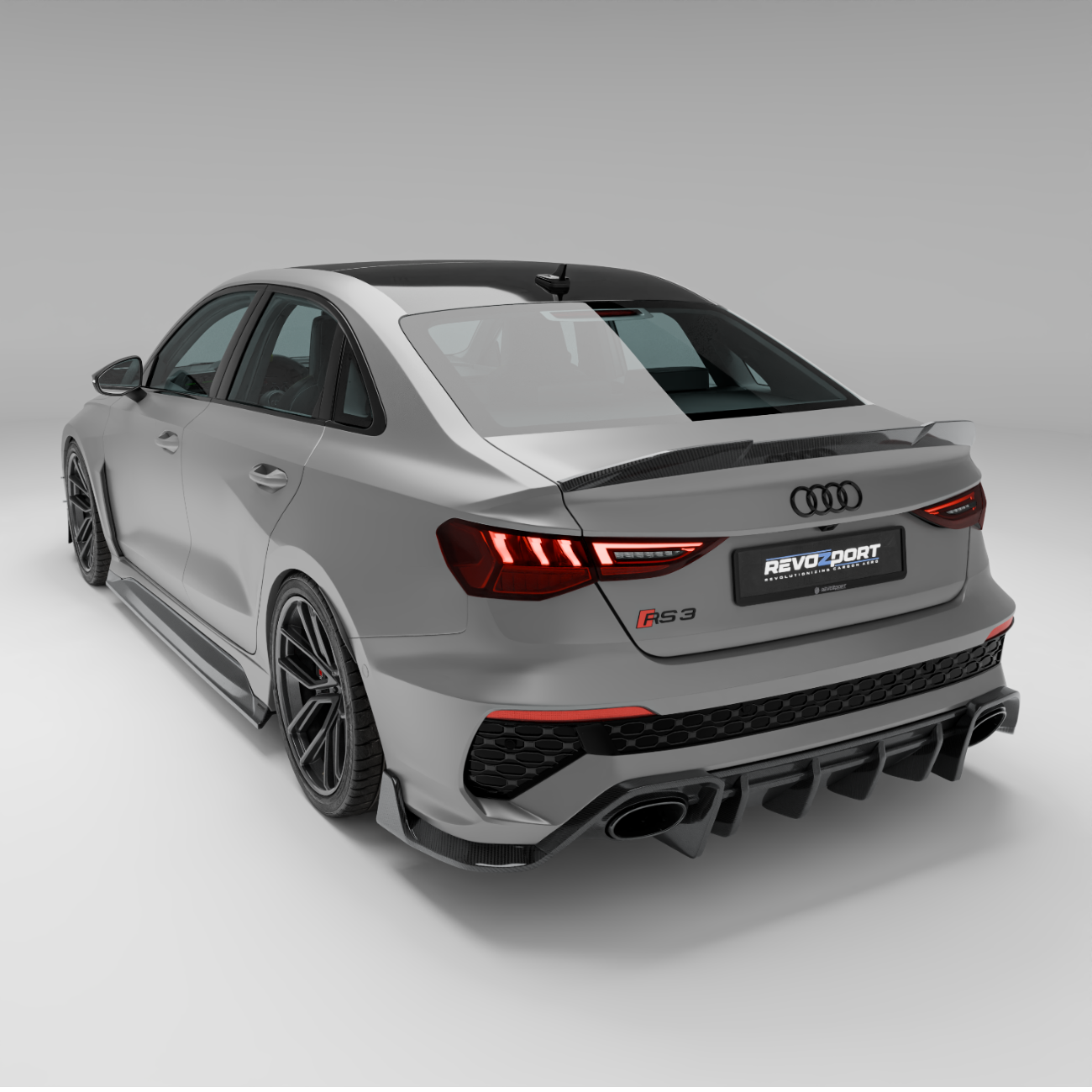 Audi RS3 8Y carbon fiber diffuser rendering rear angle