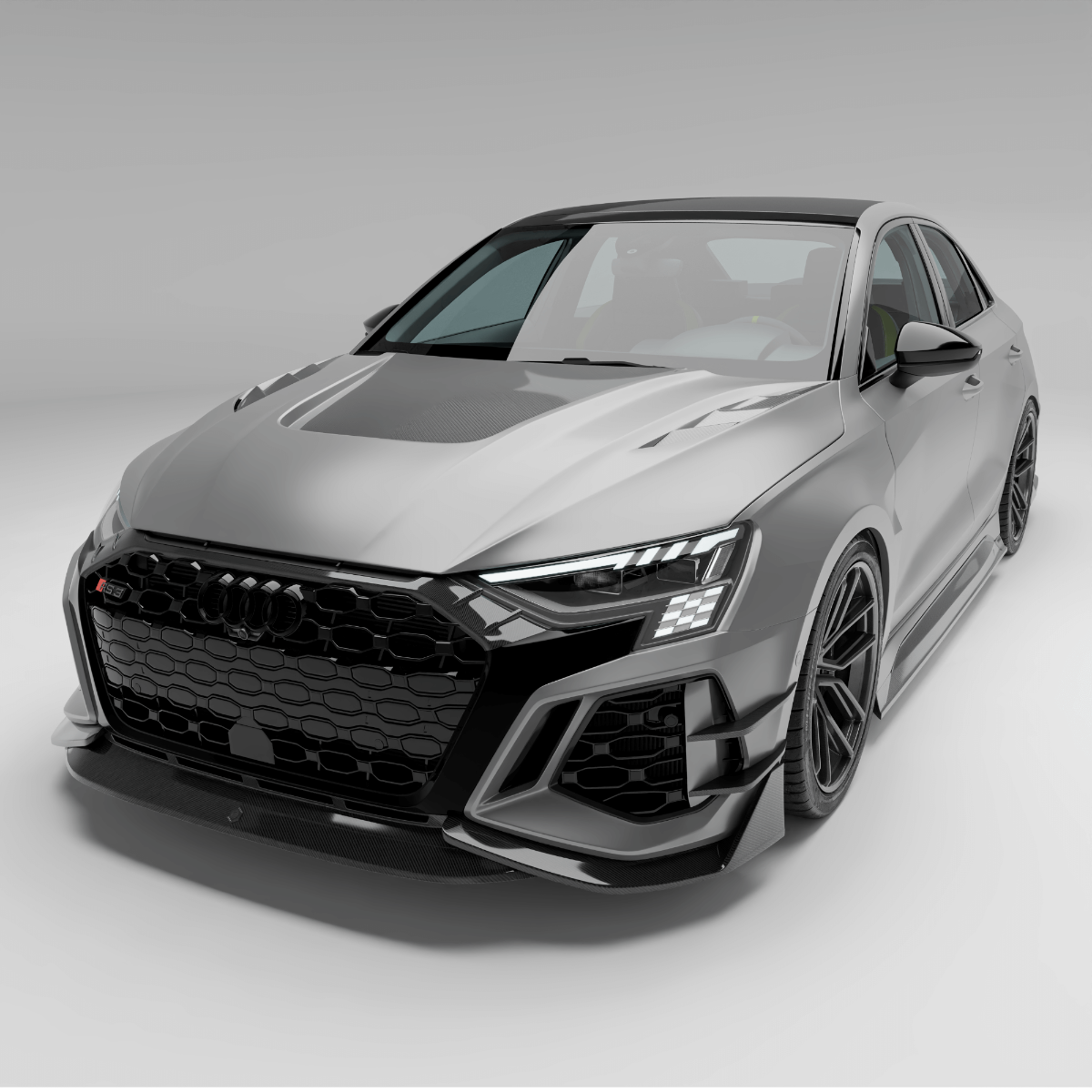 Audi RS3 8Y Limousine front lip rendering side angle