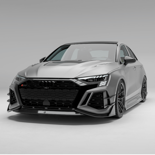 Audi RS3 8Y sedan carbon fiber front lip close up detail