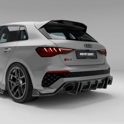 Audi RS3 8Y Sportback rear diffuser, installed rear bumper view