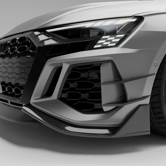 Audi RS3 8Y Sportback carbon fiber canards, front studio view