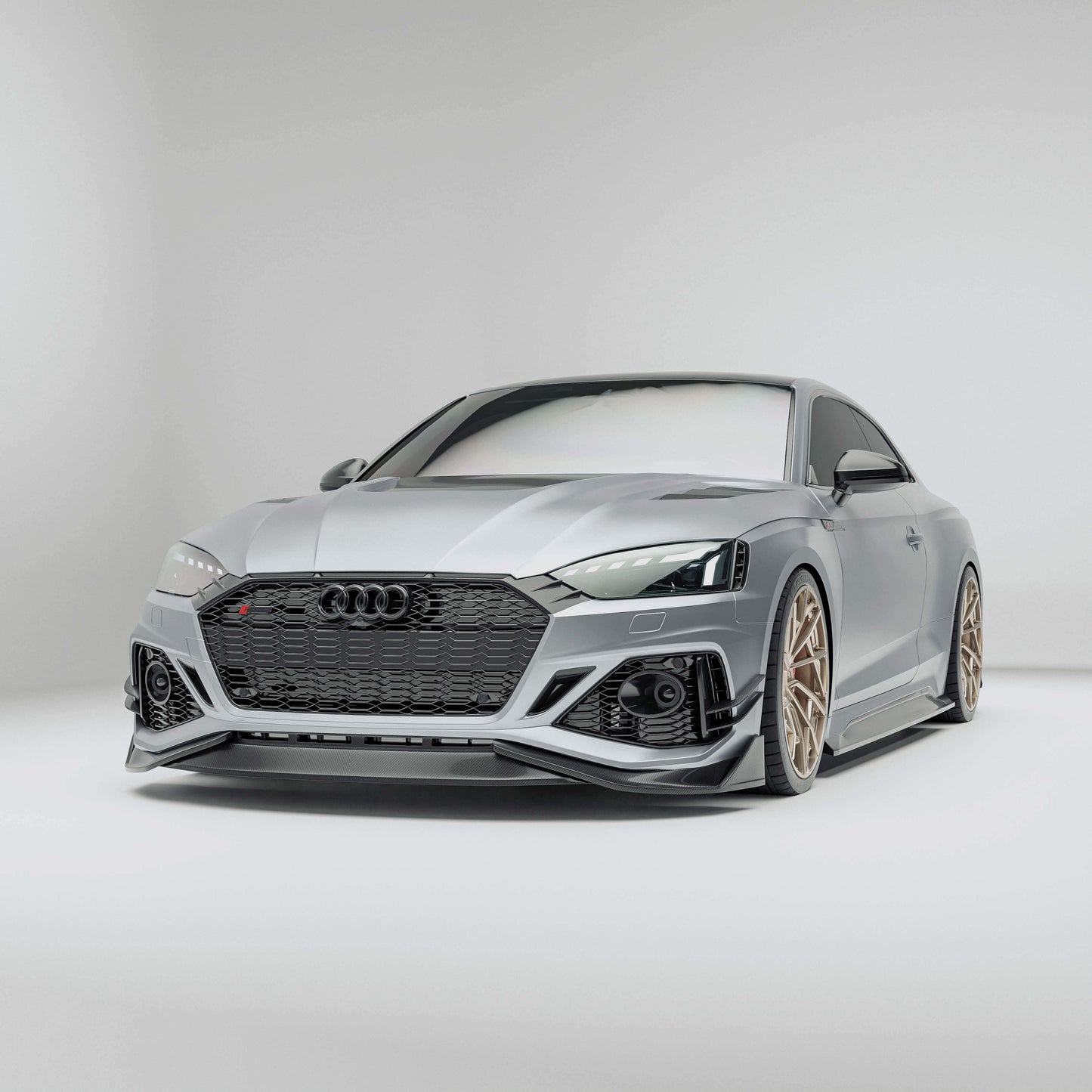 Audi RS5 B9.5 Coupe carbon fiber front lip shown as part of the body kit