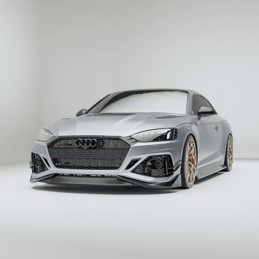 Audi RS5 B9.5 Coupe carbon fiber front lip shown as part of the body kit