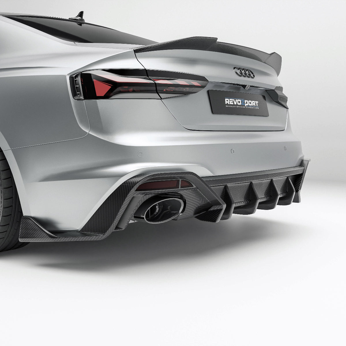 Audi RS5 B9.5 Coupe carbon fiber rear diffuser component close-up