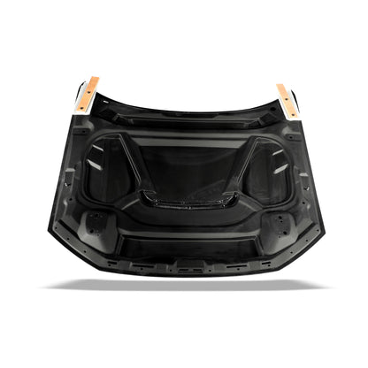 Audi RS6 C8 carbon fiber hood close-up on car