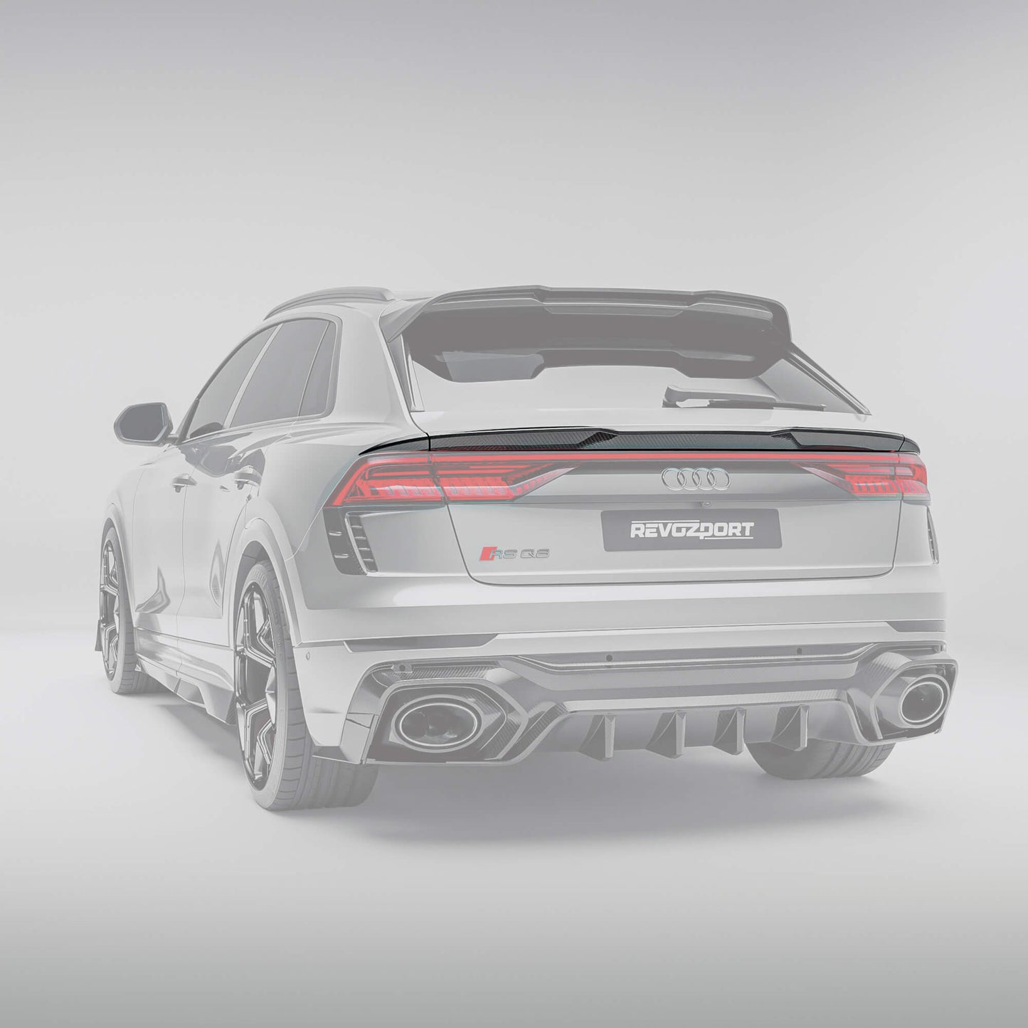 Carbon fiber mid spoiler for Audi RSQ8 4M Pre-LCI, full rear view of the bumper section