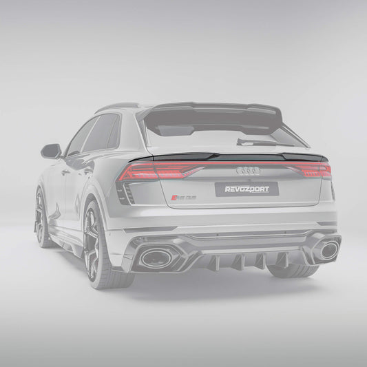 Carbon fiber mid spoiler for Audi RSQ8 4M Pre-LCI, full rear view of the bumper section