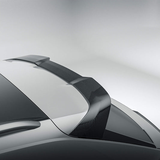 Audi RSQ8 4M Pre-LCI carbon fiber roof spoiler at the top of the tailgate, rear view