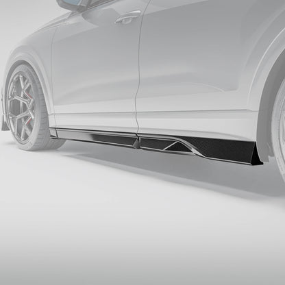 Carbon fiber side skirt for Audi RSQ8 4M Pre-LCI, close-up detail of the weave and edge